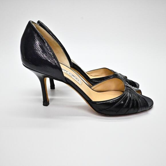 JIMMY CHOO Womens Heels Size 39.5 Black Patent Leather Peep Toe DOrsay Slip On - Picture 5 of 10
